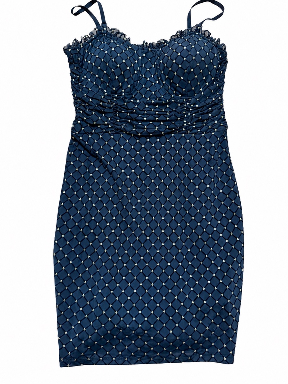 AUW Navy Diamond-Print Bodycon Mini Dress with Spaghetti Straps